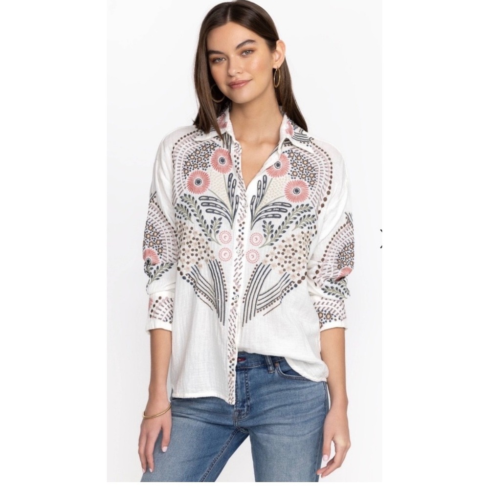 Johnny Was Palladium Blouse Gaze Embroidered Size XS